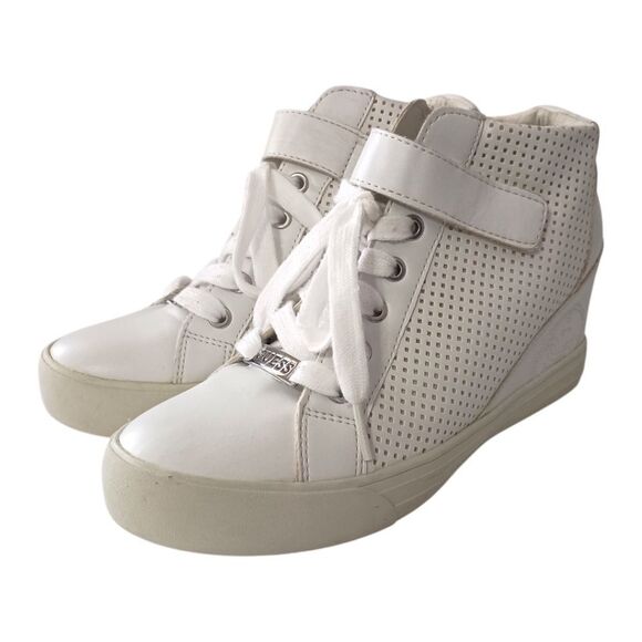 Guess Wedge High Top Sneaker 7.5 Womens Y2K White‎ Leather Streetwear Hip Hop - Picture 9 of 16